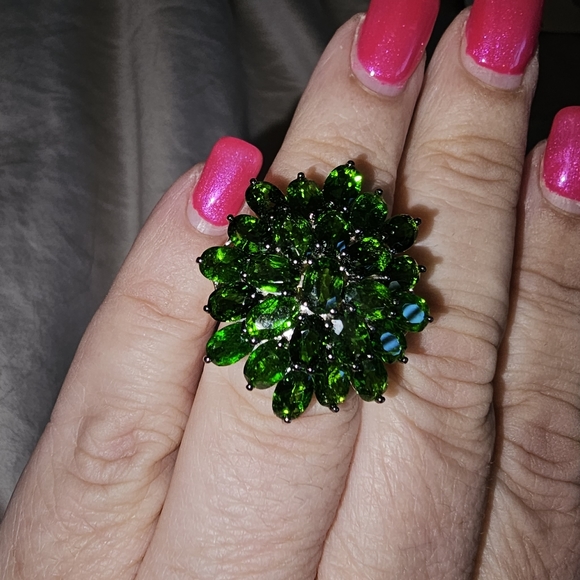 Sz 6, Chrome Diopside 12.40 Carats, 925 Silver, Platinum/14K yellow gold Vermeil - Picture 5 of 12